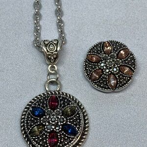 Classic Style Snap Button Long Necklace with 2 Charms